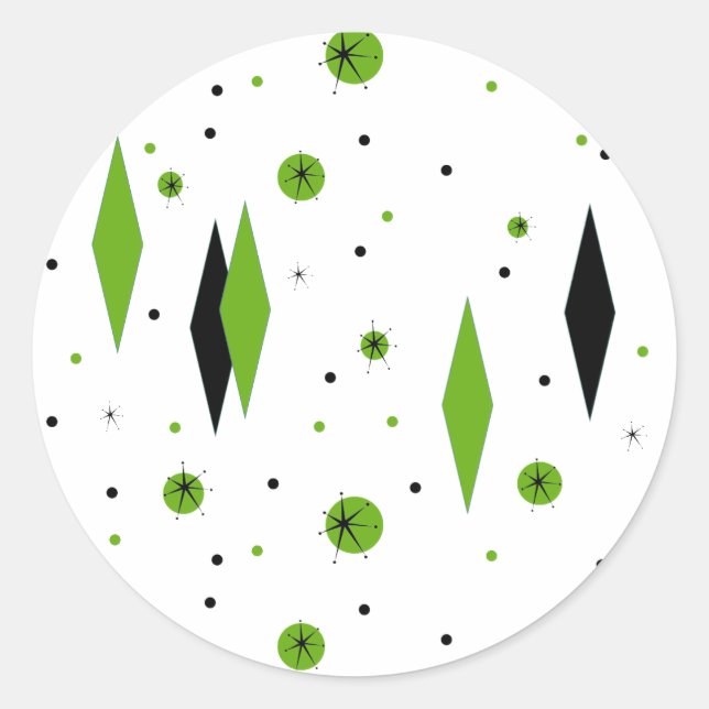 Retro Green Diamonds & Starbursts Stickers (Front)