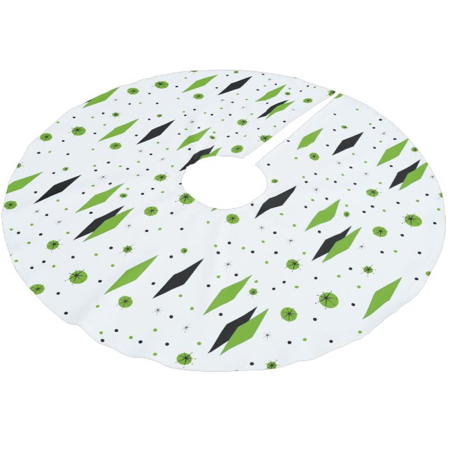 Retro Green Diamonds & Starbursts Tree Skirt (Angled)