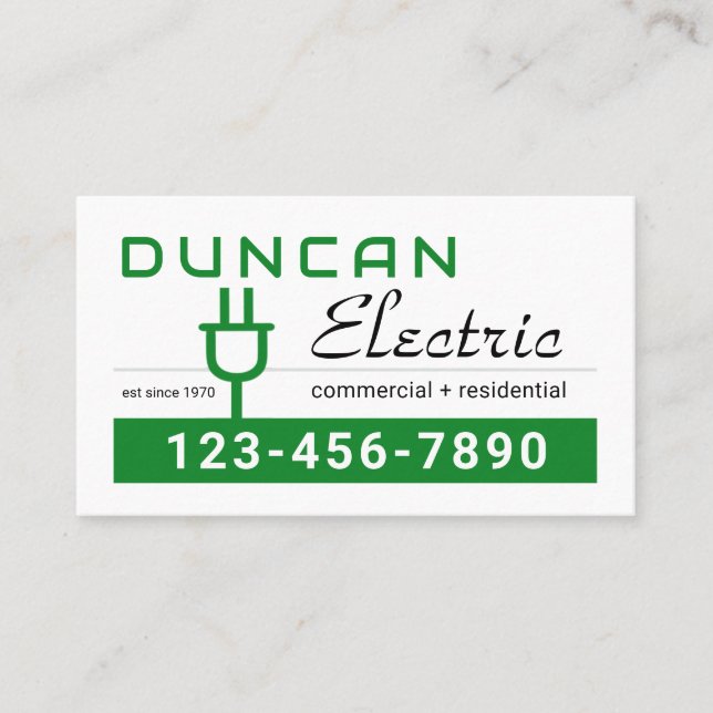 Retro Green Electric Power Plug Business Card (Front)
