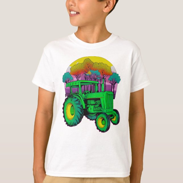 Retro Green Farm Tractor T-Shirt (Front)