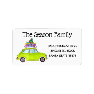 Retro Green Fiat 500 with Christmas Gifts Label