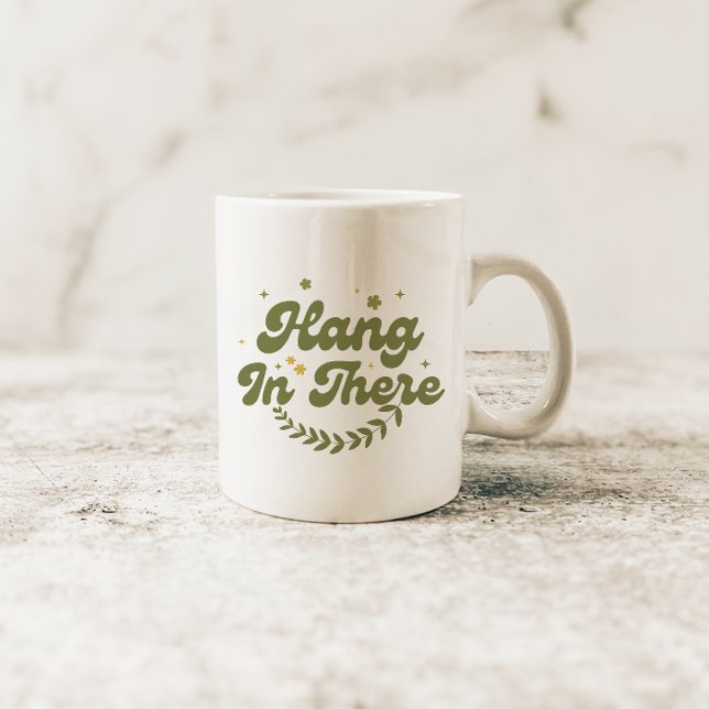 Retro Green Floral 'Hang in There' Quote Coffee Mug (Creator Uploaded)