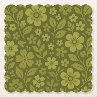 Retro Green Floral Paper Coasters – More Shapes