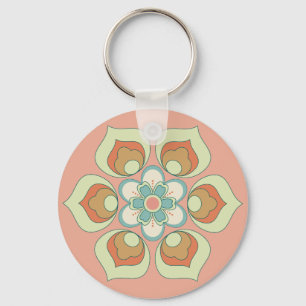 retro green floral pattern keychain