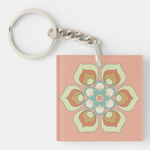 retro green floral pattern keychain