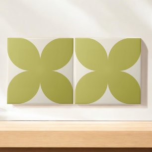 Retro Green Floral Petal Mid Century Modern Style Tile