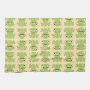 Retro Green Frog Pattern Kitchen Towel