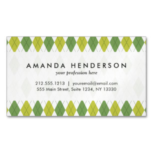 Retro Green Geometric Argyle Pattern Magnetic Business Card