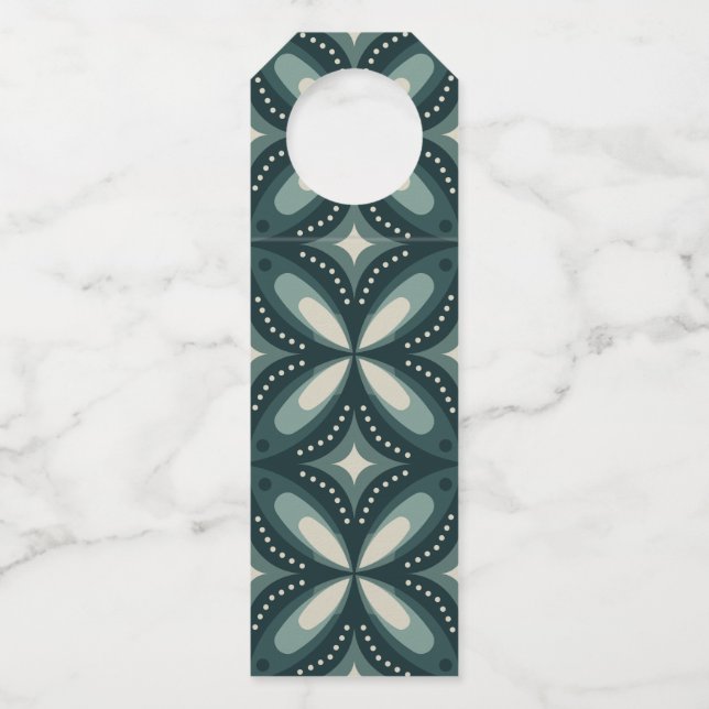 Retro Green Geometric Pattern Bottle Tag (Front)
