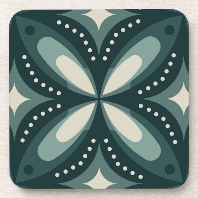 Retro Green Geometric Pattern Coaster (Front)