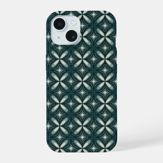 Retro Green Geometric Pattern iPhone 15 Case (Back)