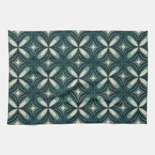 Retro Green Geometric Pattern Kitchen Towel