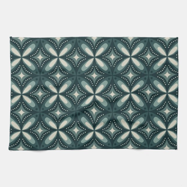 Retro Green Geometric Pattern Kitchen Towel (Horizontal)
