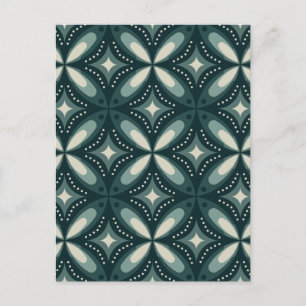 Retro Green Geometric Pattern Postcard