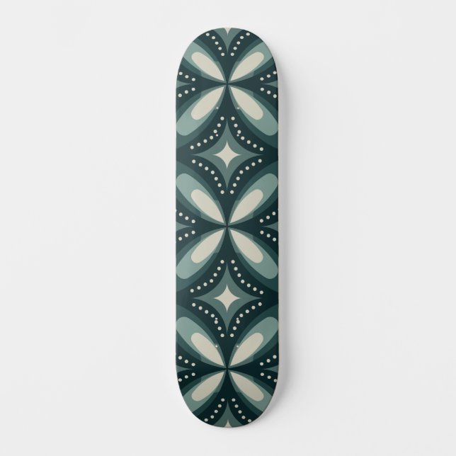 Retro Green Geometric Pattern Skateboard (Front)
