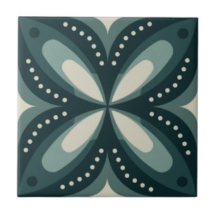 Retro Green Geometric Pattern Tile
