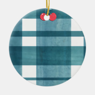 Retro green gingham ceramic ornament