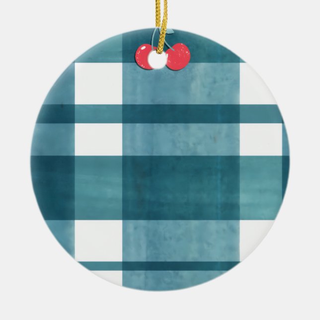 Retro green gingham ceramic ornament (Front)