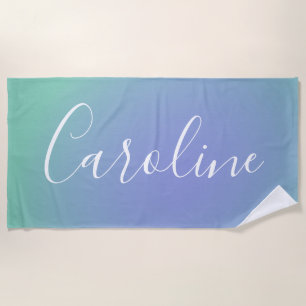 Retro Green Gradient   Personalized Script Name Beach Towel