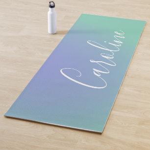 Retro Green Gradient Personalized Script Name Yoga Mat