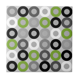 Retro Green Grey Black Mid Century Geometric Rings Tile