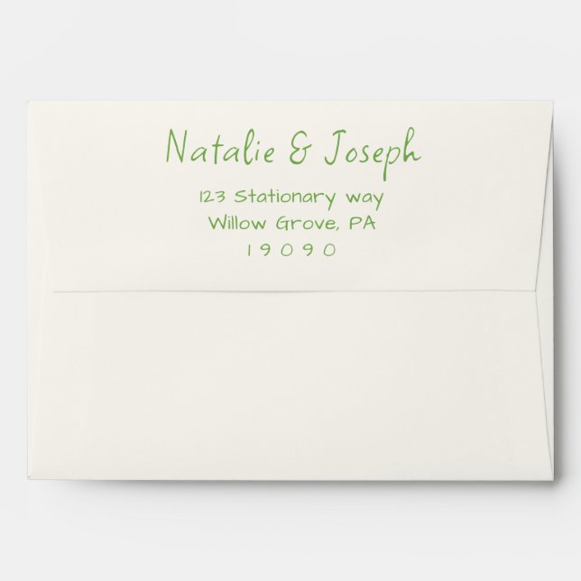 Retro Green Hand-Written Bright Fun Modern Wedding Envelope (Back (Top Flap))