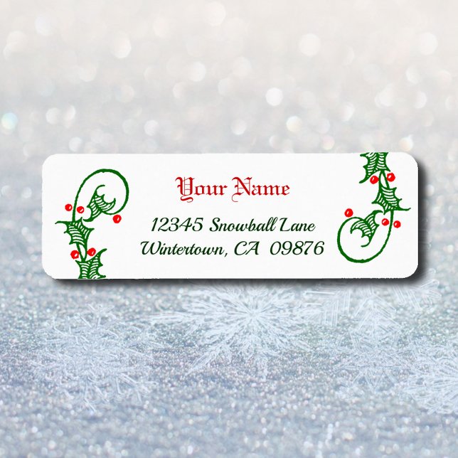 Retro Green Holly and Red Berries Editable Addres (Creator Uploaded)