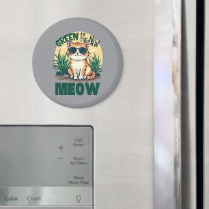 Retro "Green Is The New Meow" Cool Cat Nature Art Magnet