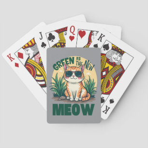 Retro "Green Is The New Meow" Cool Cat Nature Art Playing Cards