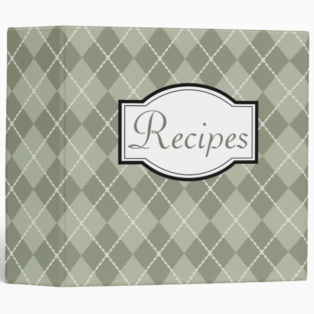 Retro Green Jacquard Cuisine Recette Classeur Cade (Devant/Côté)