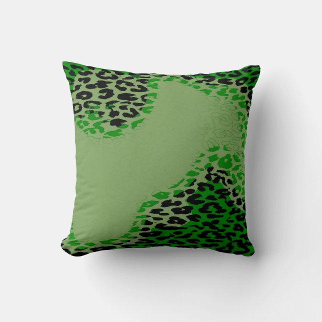 Retro Green Leopard Print and Modern Design Throw Pillow (Front)