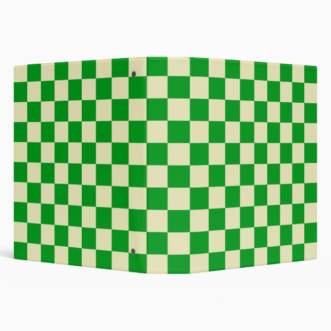 Retro Green Off White Checks Chequerboard Pattern Binder (Background)