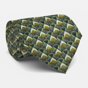 Retro Green Olive Geometric Art Pattern Tie