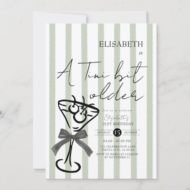 Retro Green Olive Martini Birthday Invitation (Front)