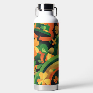 RETRO GREEN ORANGE YELLOW GEOMETRIC PATTERNS WATER BOTTLE