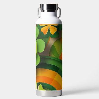 RETRO GREEN ORANGE YELLOW GEOMETRIC PATTERNS WATER BOTTLE