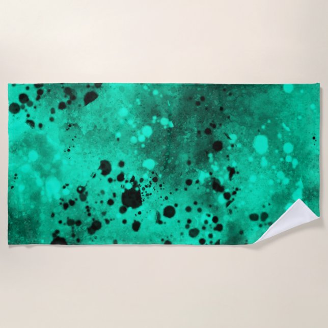 Retro Green Paint Splatter  Beach Towel (Front)