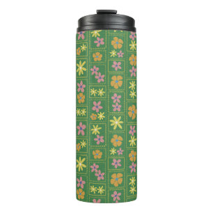 Retro Green Patchwork Floral Thermal Tumbler