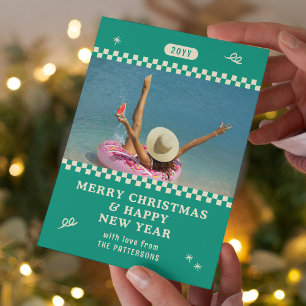 Retro Green Personalized Christmas Photo Holiday Card