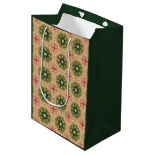 Retro Green Pine Red Lace Design Christmas  Medium Gift Bag