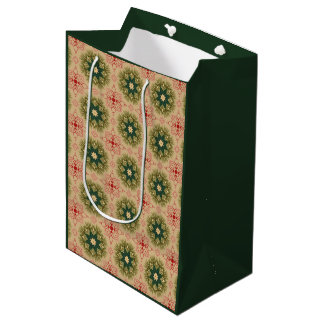 Retro Green Pine Red Lace Design Christmas  Medium Gift Bag