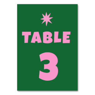 Retro green pink Bold Wedding Table Number