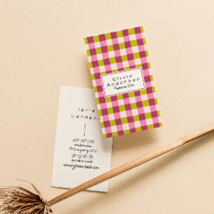 Retro Green Pink Checkered Gingham Boho Girly Fun Business Card