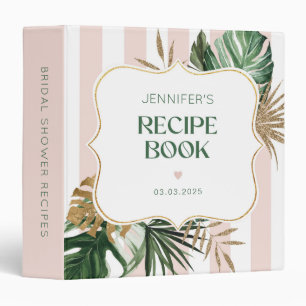 Retro green pink stripes bridal shower recipe book binder