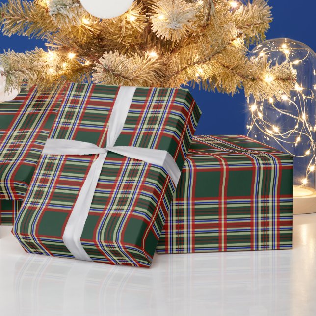 Retro Green Plaid Christmas Gift Wrapping Paper (Holidays)