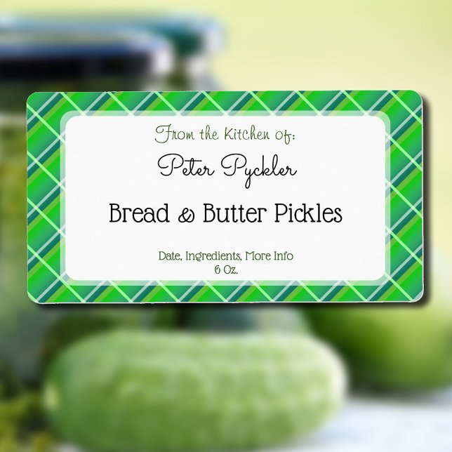 Retro Green Plaid Editable Canning or Food Label (Green plaid pattern editable pickling or baking shipping label)