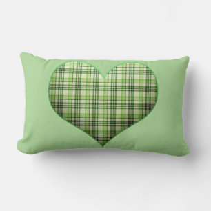Retro green plaid puffy heart St Patrick Lumbar Pillow