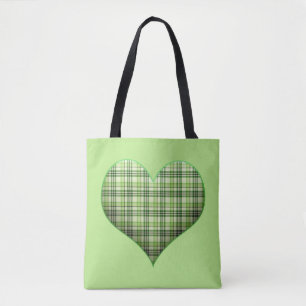 Retro green plaid puffy heart St Patrick retro  Tote Bag