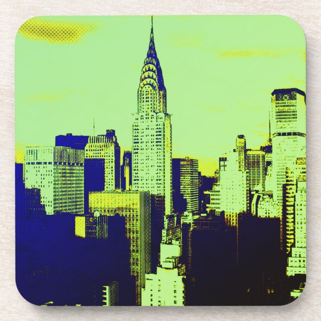 Retro Green Pop Art Comic Dot New York City Coaster (Front)