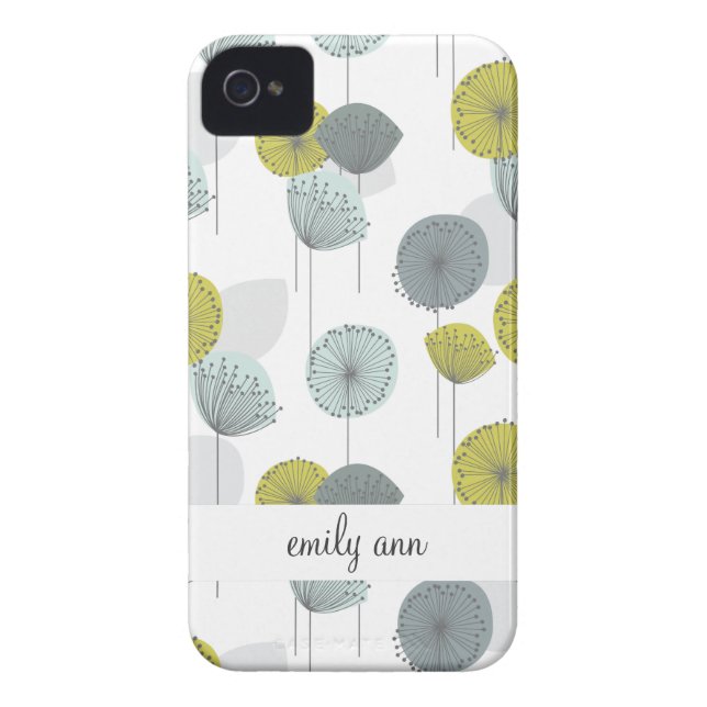 Retro Green Poppies Flowers Pattern Case-Mate iPhone Case (Back)